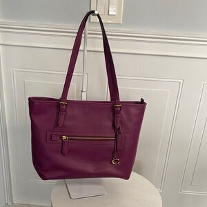 Coach Pebbled Leather Tote in Plum Purple with Gold Hardware